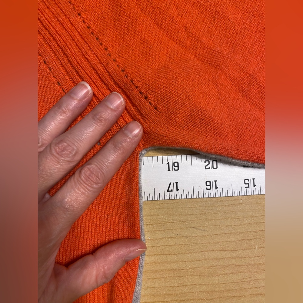 Autumn Cashmere 100% CASHMERE Hooded Two Tone Hi Lo Sweater Orange Gray Size XS - Picture 6 of 6